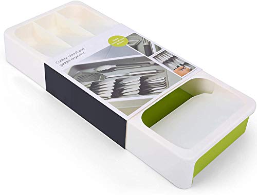 Expandable Kitchen Drawer Organizer, Adjustable Cutlery Tray, Flatware Drawer Tray, Drawer Dividers Organize Multi-Purpose Storage for Kitchen, Office, Bathroom (White-Green) …
