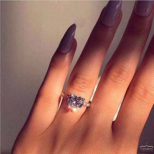 Weishu 925 Sterling Silver Love Perfect Cut 3ct CZ Engagement Ring Female Cubic Zirconia Commitment Halo Engagement Ring Solitaire Engagement Ring (US Code 9)