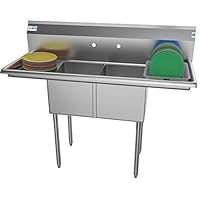 KoolMore 2 Compartment Stainless Steel NSF Commercial Kitchen Prep & Utility Sink with 2 Drainboards - Bowl Size 14" x 16" x 11", Silver