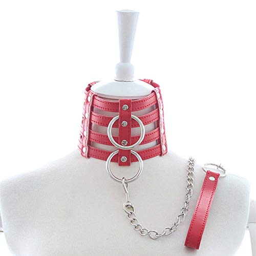 SM Bondage Collar with O Ring Dog Slave Erotic Restraints Fetish Toys, Adjustable Lockable Choker Collar Restraint Head Harness Adult Sex Toy for Couples,Red