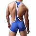FEESHOW Men's Stretch Bodysuit Jockstrap Briefs Sports Underwear Wrestling Singlet (Blue, M)