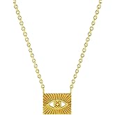 Gempires Evil Eye Necklace for Women 14k Gold Plated Dainty Pendant with Genuine Gemstone Protective Charm Minimalist Handmade Crystal Jewelry Layering Necklace Gift for Her