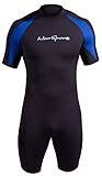 NeoSport Men's Shorty 3 MM Wetsuit - Backzip Surf Suit for Scuba Diving, Snorkeling and Water Sports - Comfortable, Flexible and Anatomical Fit - Internal Key Pocket and Adjustable Collar