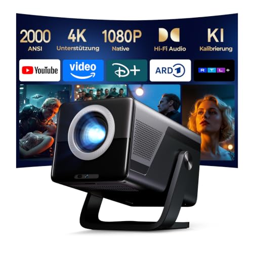 LYNCAST X7 Smart Beamer Native 1080P 4K-Unterstützung 2000 ANSI, Android 14