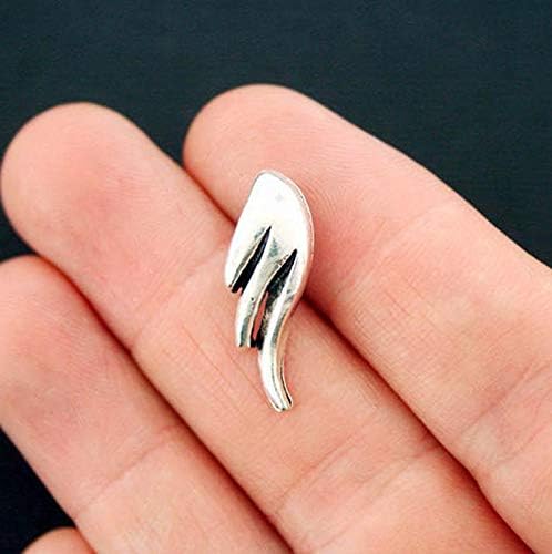 10 Angel Wing Charms Antique Silver Tone Unique Back Loop Vintage Crafting Pendant Jewelry Making Supplies - DIY for Necklace Bracelet Accessories by CharmingSS