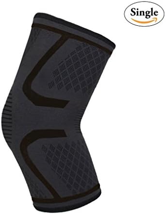 Single Knee Compression Sleeve Support sunonline Nonslip Compression Sleeves Brace Support for Joint Pain Relief, Injury Recovery, Running, Jogging and Leg Strength Sports (Black, L)