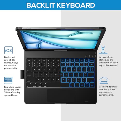 typecase Touch Keyboard Case for iPad Pro 11-inch (M5/M4, 2025/2024) - Multi-Touch Trackpad, 360° Rotatable, 11 Color Backlight, Thin & Light, Black