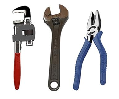 AMBIKA / RUSTON Combo Pack of 3 Tool Kits Set for Home (8 Inch Adjustable Spanner, 8 Inch Combination Plier, 10 Inch Pipe Wrench)