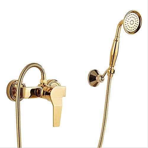 Bathroom Wall Mounted Shower System Set,Golden Full Copper Hot and Cold Mixer Shower