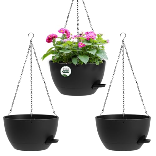 3 Pack Black Plastic Hanging Flower Pots