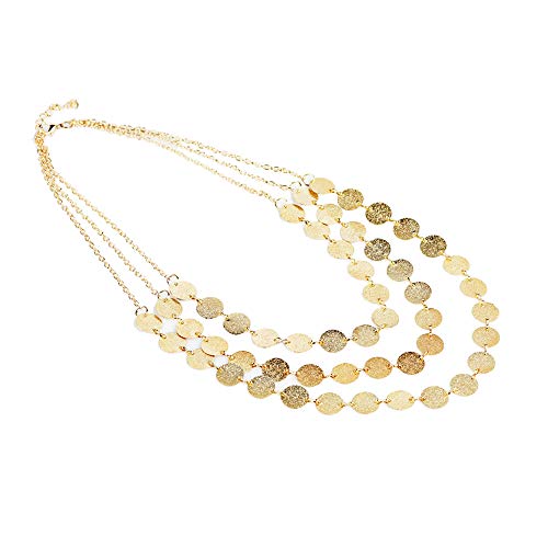 Multi Layered Tassel Necklace,Haluoo Layered Metal Finge Tassel Necklace Fashion Rhinestone Metal Statement Bib Necklace Charm Shining Round Pad Tassel Necklace Indian Hawaii Beach Jewelry (Gold)