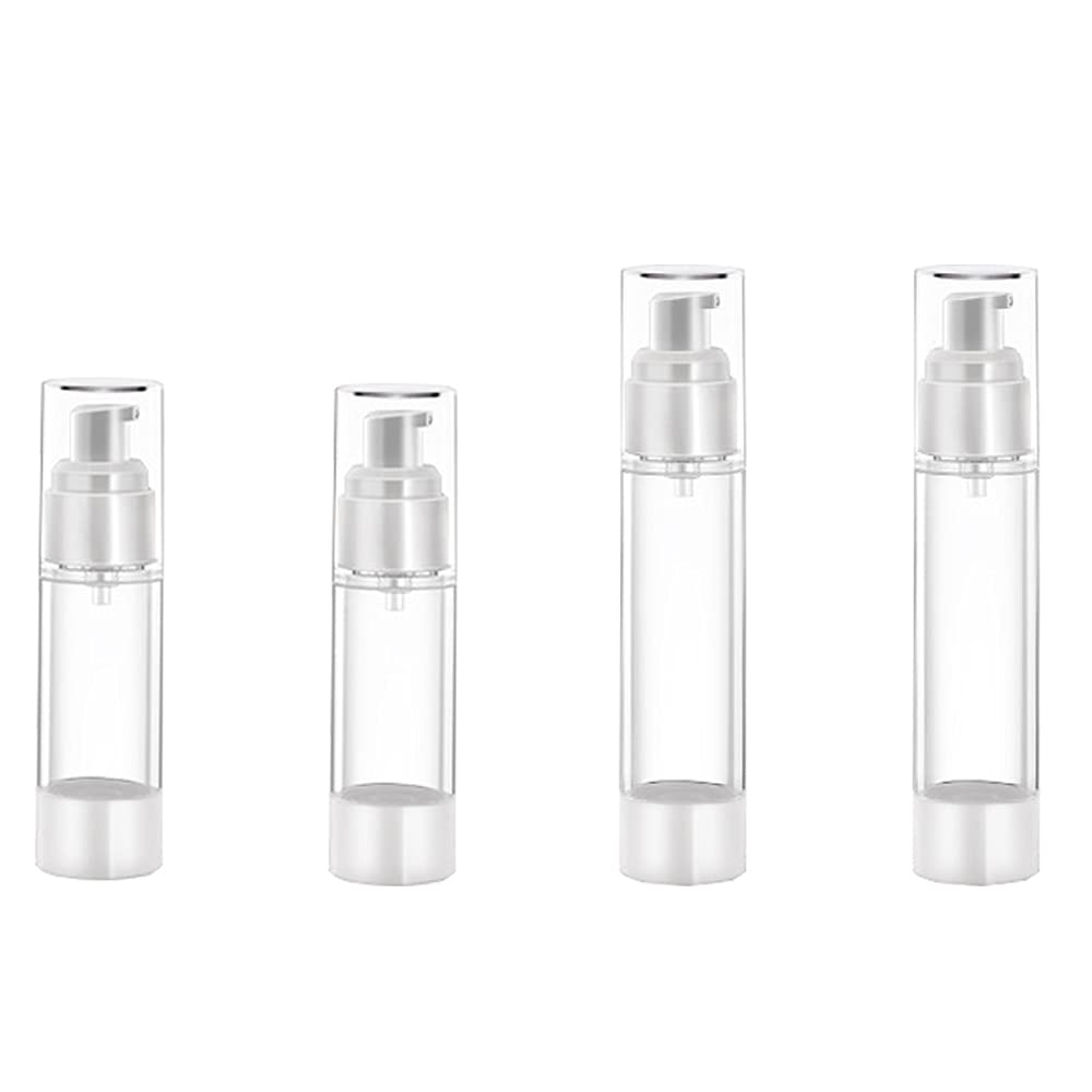 Pack of 4 Empty Refillable Plastic Lotion Cream Pump Packing Bottles, Portable Plastic Airless Vacuum Emulsion Pump Bottles Vacuum Press Pump Bottles for Shampoo, Essence, Lotion(30ml, 50ml)