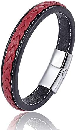 Fashion Female Jewelry Braided Leather Bracelet Handmade Bracelet Black Stainless Steel Magnetic Clasps Men Wrist Band Gifts
