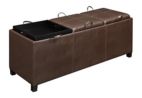 Convenience Concepts Designs4Comfort Tribeca Ottoman with 3 Tray Tops, Espresso Faux Leather - Thumbnail 6