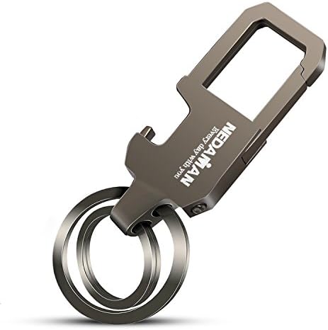 NEDAMAN Car Bottle Opener Keychain with 2 Key Rings Built-in LED Flashlight keychain, Zinc Alloy Business Keychain for Men and Women (Black Nickel)