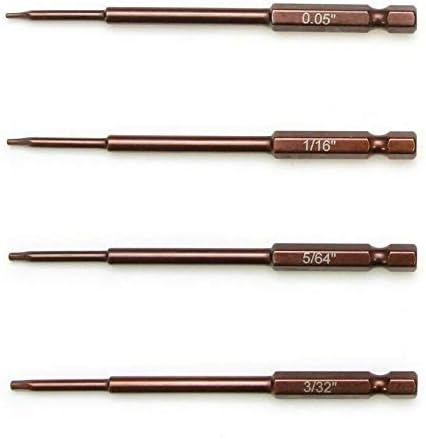 Vanguard 4pc 1/4" Standard/Imperial Hex Bit Set | Electric Screwgun/Power Drill RC Hobby | .05" 1/16" 5/64" 3/32"