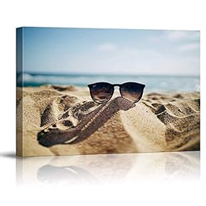 Canvas Wall Art Sand Beach Sea Water Cloud Painting Artwork for Home Prints Framed - 12x18 inches