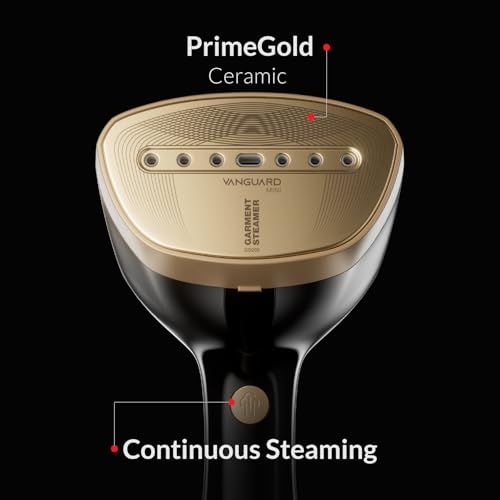 Feller Germany Vanguard Series Handheld Garment and Travel Steamer, 2000W, Prime Gold Ceramic Sole Plate with Auto Shut Off, Anti Drip, 25G/min Steam Rate, GS200, 2Y Guarantee-UAE Version (Gold)