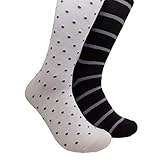 Sock Habit Men's Patterned Dress Socks Striped Polka Dot, 2 Pair, Black Grey