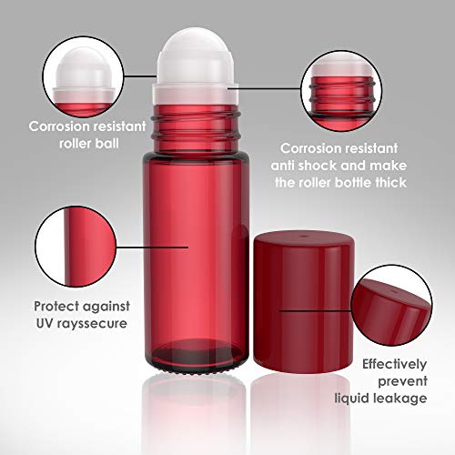 Essential Oil Roller Bottles [Plastic Roller Ball] FREE Plastic Pippette and Funnel - Refillable Glass Color Roll On for Fragrance Essential Oil - 30ml 1 oz (8 PACK, RED) - Thumbnail 7