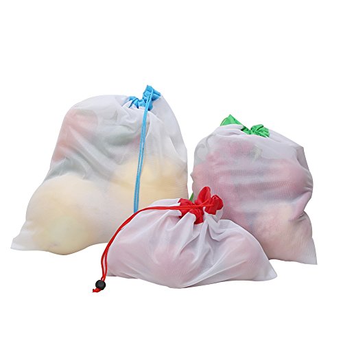 Tenn Well Produce Bags, 9pcs Reusable Mesh Produce Bags for Grocery Shopping, Storage, Fruit and Vegetables (Red Blue Green)