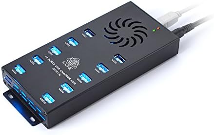 iCONE – 10 Port USB 2.0 Hub – Powerful Desktop Charging Station for Syncing &amp; Mining – High-Speed Data Transfer with 120W (12V/10A) Power Adapter – Best for iPhone, iPad, Tablet, E-Reader – Black