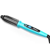 Ovonni Curling Iron Brush, Dual Voltage 1 Inch Ceramic Tourmaline Ionic Hot Curler Brush, Professional Instant Heat Up Temperature Controls Heated Brush Styler for Long Hair with Traveling Bag (Blue)