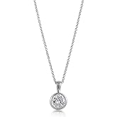 BERRICLE Sterling Silver Solitaire 1.25 Carat Bezel Set Round Cut Cubic Zirconia CZ Anniversary Pendant Necklace for Women, Rhodium Plated 16 inch