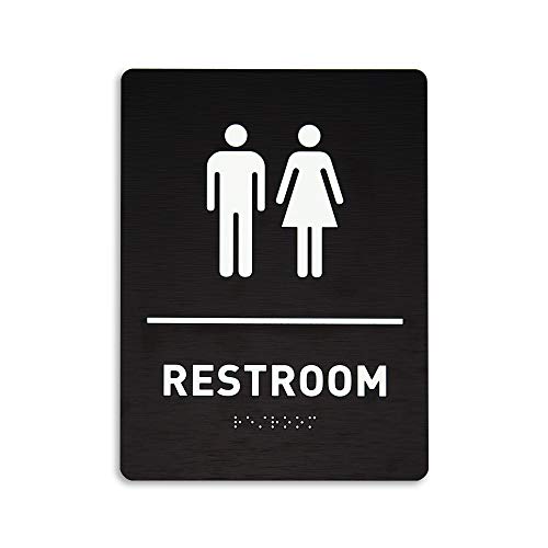 Unisex Restroom Identification Sign - ADA Compliant Bathroom Sign, Raised Icons, Raised Braille, Brushed Black, TCO Inspection Certified (6"W x 8"H) - by GDS - Thumbnail 4