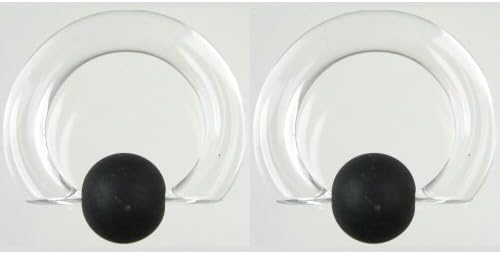 Pair of Glass Tapered Captive Bead Rings with Rubber Bead: 000g 5/8" Crystal