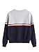 Romwe Women's Color Block Round Neck Long Sleeve Pullover Striped Sweatshirt Top Navy L/(US 6)