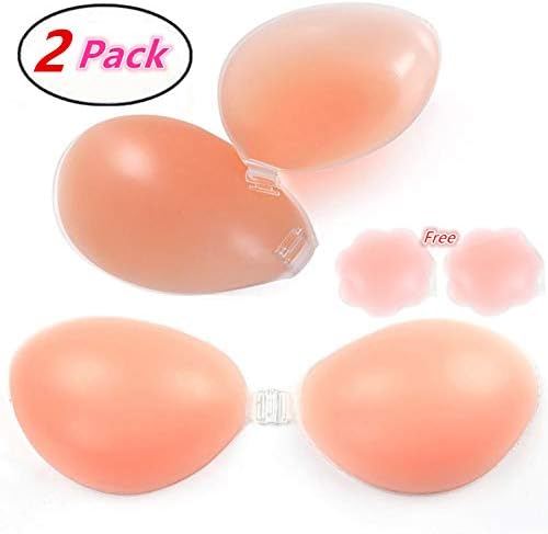 Womens Strapless Sticky Bras Invisible Adhesive Silicone Bras Push-up Reusabel Sexy Self Bras,Pack of 2