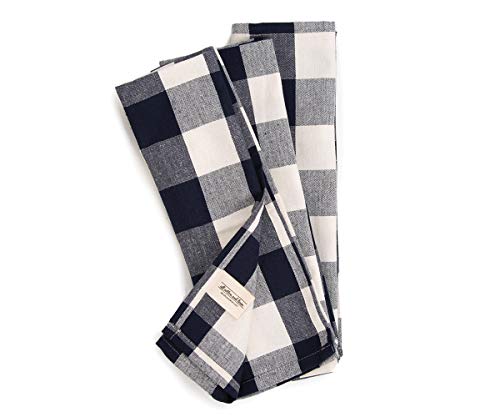 Buffalo Checked Dish Towels - Plaid Dish Cloths - Cotton Buffalo Plaid Dish Towels - Buffalo Check Tea Towel - Checkered Kitchen Towels - Navy Blue Tea Towels (Set of 3 (Navy and Cream), (28x18))