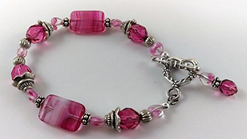Pink Heart Glass Beaded Bracelet
