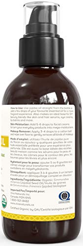 Viva Naturals Organic Jojoba Oil, 4 oz - Golden, Cold Pressed and Hexane Free | All-Purpose Hydration for Nail Strength, Skin and Hair