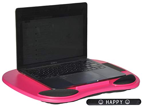 Extra Large Pink Best Portable Laptop Tablet Notebook Computer Lap Desk Cushion Pillow Best Unique Last Minute Christmas Gift Idea for Girls Boys Teens Kids Adults with Happy Slapstick