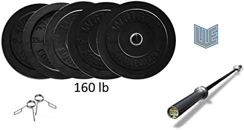 Wright Equipment 160lb Bar and Bumper Set - Black Olympic Rubber Bumper Plates Weight Set & Women's 15kg CF Bar