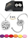 2pcs Premium Aromatherapy Essential Oil Diffuser Necklace and Bracelet Set, Make Her Smile with this Beautiful Nature Inspired Design, Hypoallergenic Stainless Steel, with 12 Color Variety Refill Pads