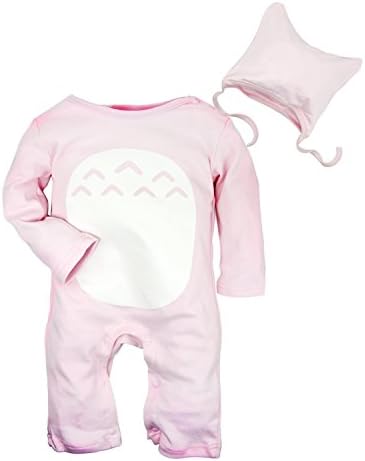FAYALE Baby Infant Long Sleeve Totoro Romper with Hat 2pcs Set (18-24Months, Pink)