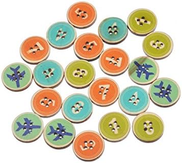 Yuchoi Perfectly Shaped Approx. 100 Pcs 20mm Random Mixed Numbers Airplane Pattern Printed Round 4 Holes Wooden Buttons