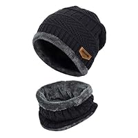 VBIGER 2-Pieces Winter Beanie Scarf Set Warm Hat Thick Knit Skull Cap for Men Women, One Size Black