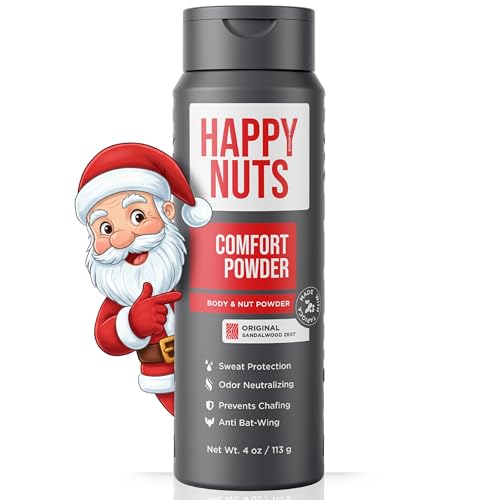 HAPPY NUTS Comfort Powder Deodorant For Men: Anti-Chafing Sweat Defense, Odor Control, Aluminum-Free, Perfect Stocking Stuffer Gift for Men's Private Parts 4 oz (1 Pack), Original Scent