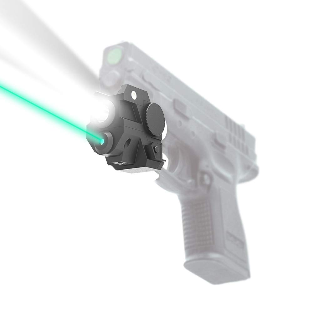 Tactical Pistol Green Laser with High Lumen CREE LED Flashlight, Flashlight Strobe, Flashlight + Green Laser, 4-in-1, Mini Sights Accessories for Handgun/Rifle/Hunting Weapons, 20mm Rails Mount