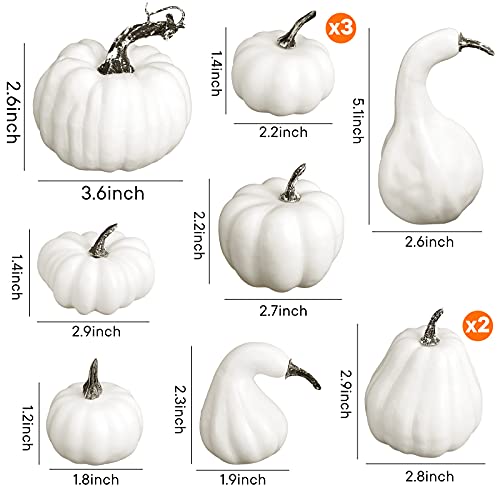 VGOODALL Artificial Pumpkins Decoration,11 Pcs Assorted Sizes White Fake Pumpkins Foam Pumpkins for Fall Autumn Decor Thanksgiving Halloween Decorations