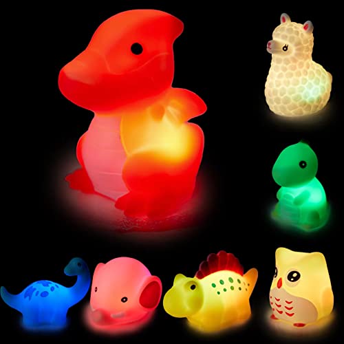 Uarzt Light Up Bath Toys 7 Pack, Floating Auto Flashing Color Tub Toys