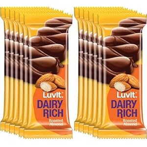 LuvIt Dairy Rich Roasted Almond Chocolates Bar | Delicious | Rich | Smooth | Multipack | Pack of 12-39gm Each