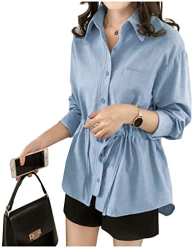 One Amb Women’s Waist Mark Shirt, Long Sleeve, Casual, Spring, Summer, Autumn, Winter, Plus Size, M – 4XL