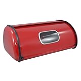 Modern Red Metal Clear Front Window Rolltop 2 Loaf Bread Box / Storage Bin - MyGift ()