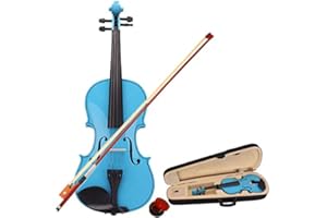 MYTUNES Full Size 4/4 Acoustic Violin Set,Beginner Violin Vintage Solid Wood Violin Starter Kit with Carrying Case,Bow and Rosin (Sky Blue)