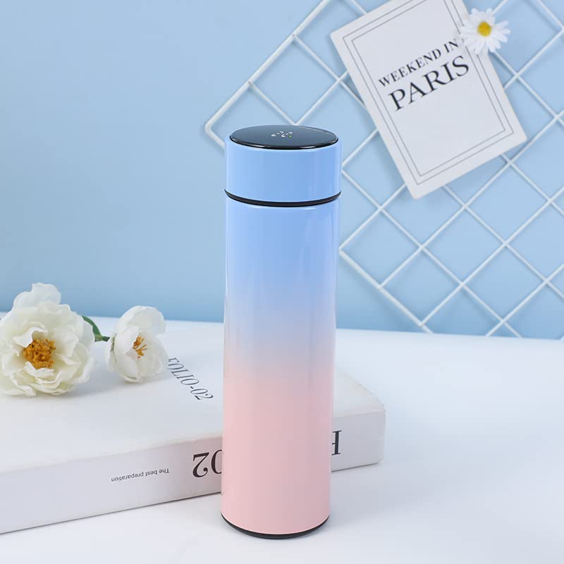 QiCheng&LYS 500ML Travel Mug, Flask with Temperature Display Vacuum Cup with Flask 304 Stainless Steel,Insulation Cup, Double Walled Vacuum for Heat and Cold Water (Blue Gradient)